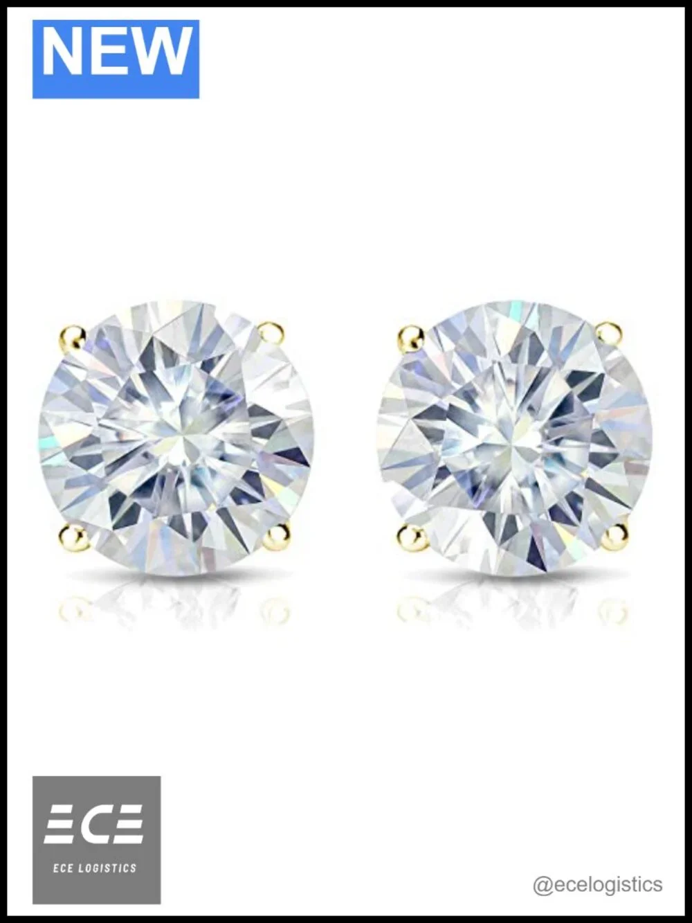 14k Yellow Gold Moissanite Round Stud Earrings 7 Carat Screw Back